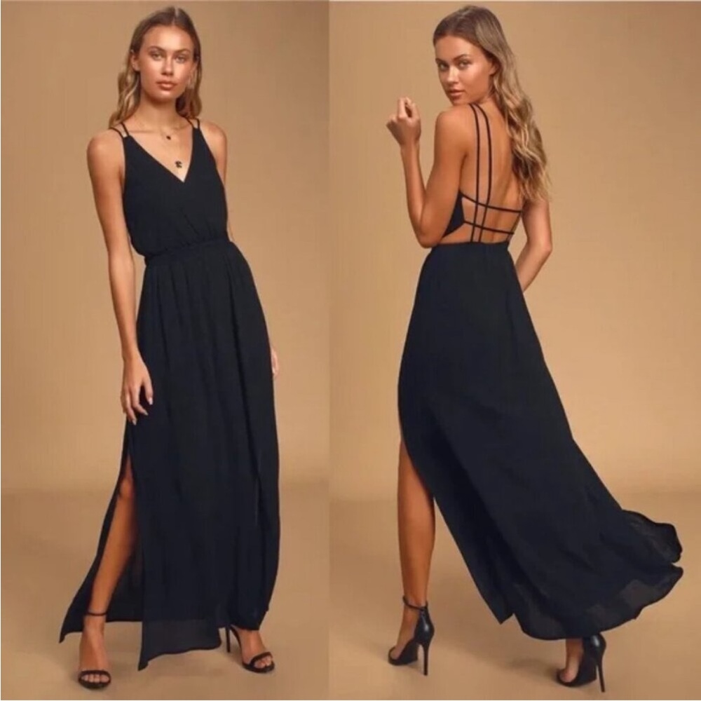 Lulus Black Lost In Paradise Black Flowy Strappy Maxi Wedding Guest Dress